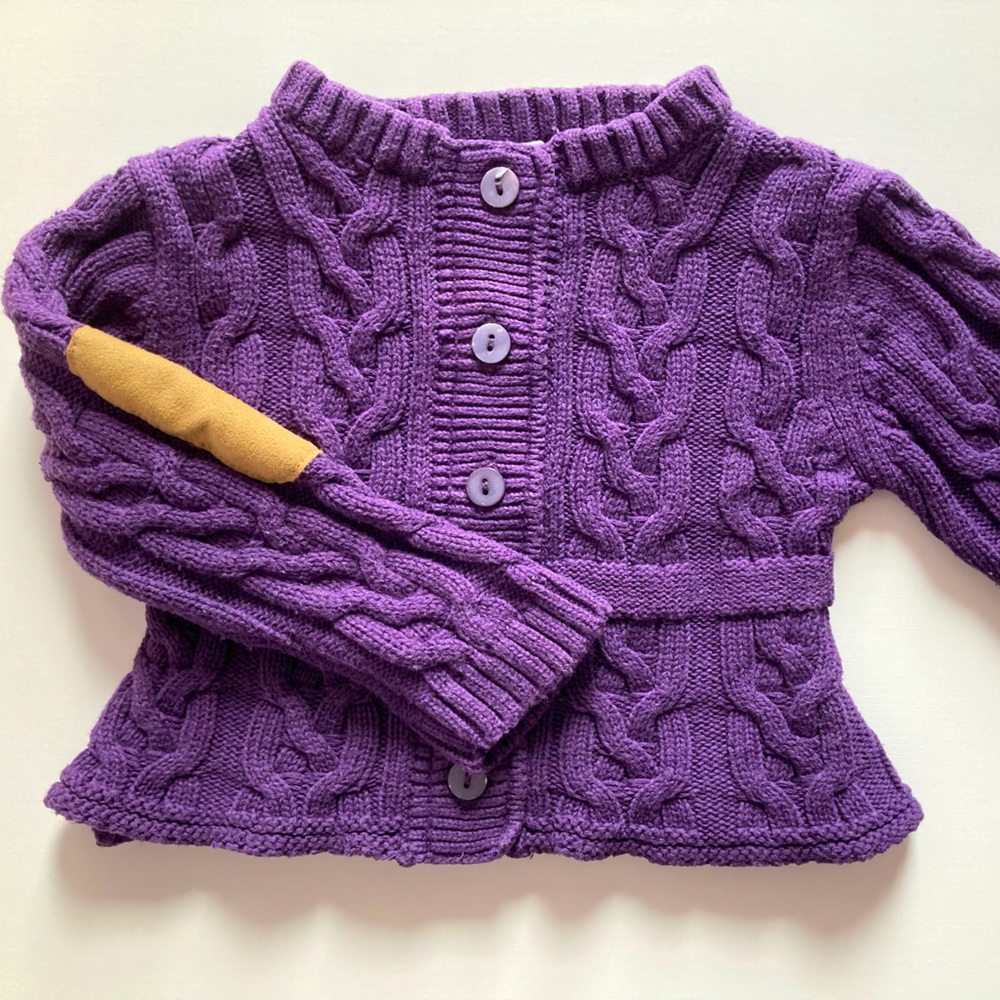 Egg by Susan Lazar purple sweater with elbow patches, 6-12 months